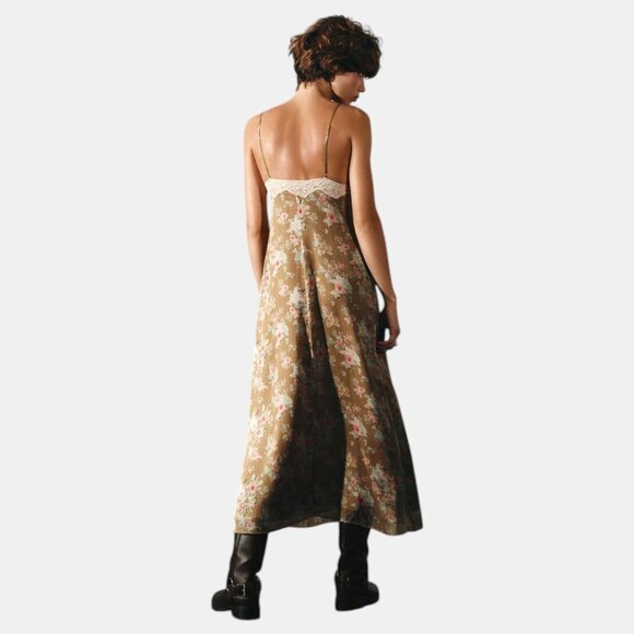 ZARA FLORAL PRINT LACE MIDI DRESS KHAKI NWT SIZE 2XL - Picture 5 of 9
